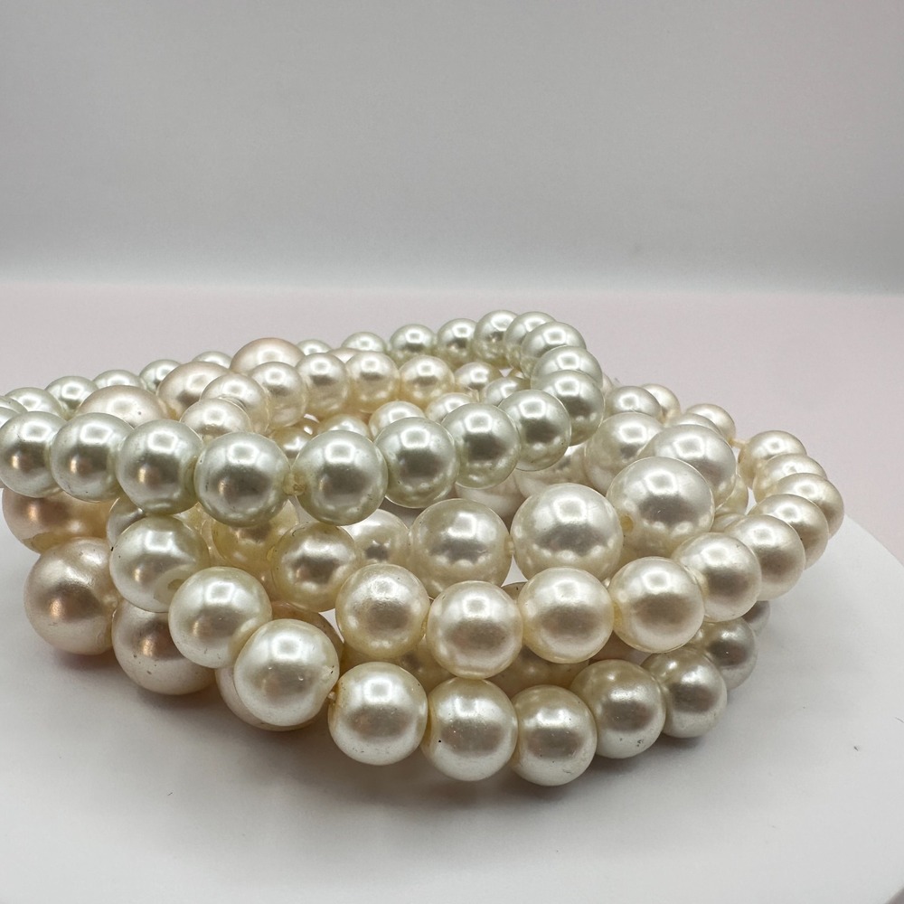 Vintage 90s Y2K Faux Pearl Cream Beaded Bracelet Set Women's Classic Jewelry